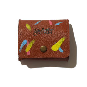 100% Recycled PVC Leather Coin Purse Hand Painted - Brown
