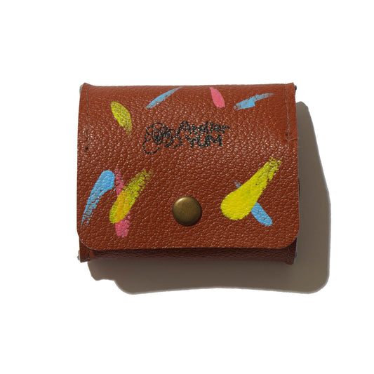 100% Recycled PVC Leather Coin Purse Hand Painted - Brown  #tag1# #tag2# #tag3# #tag4#