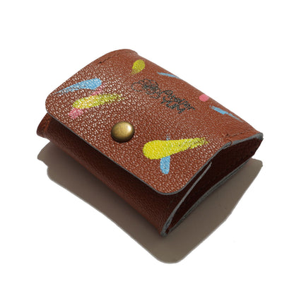 100% Recycled PVC Leather Coin Purse Hand Painted - Brown  #tag1# #tag2# #tag3# #tag4#