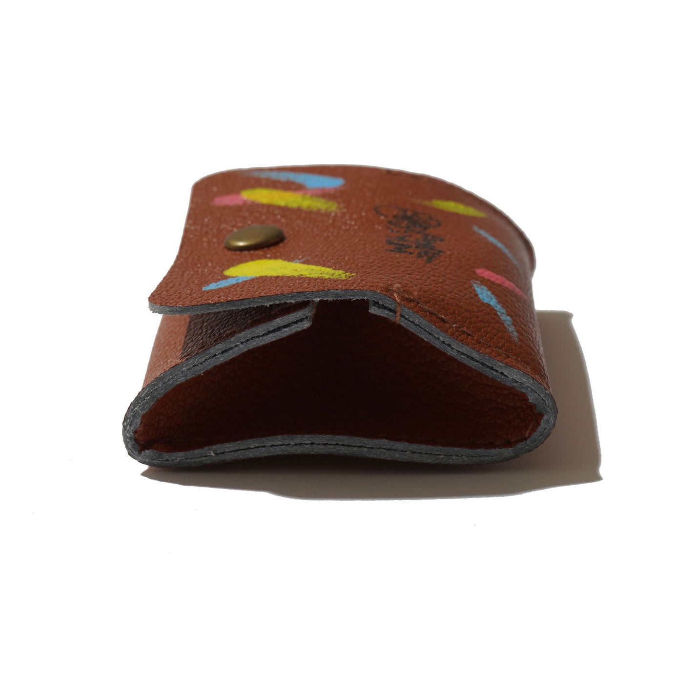 100% Recycled PVC Leather Coin Purse Hand Painted - Brown  #tag1# #tag2# #tag3# #tag4#