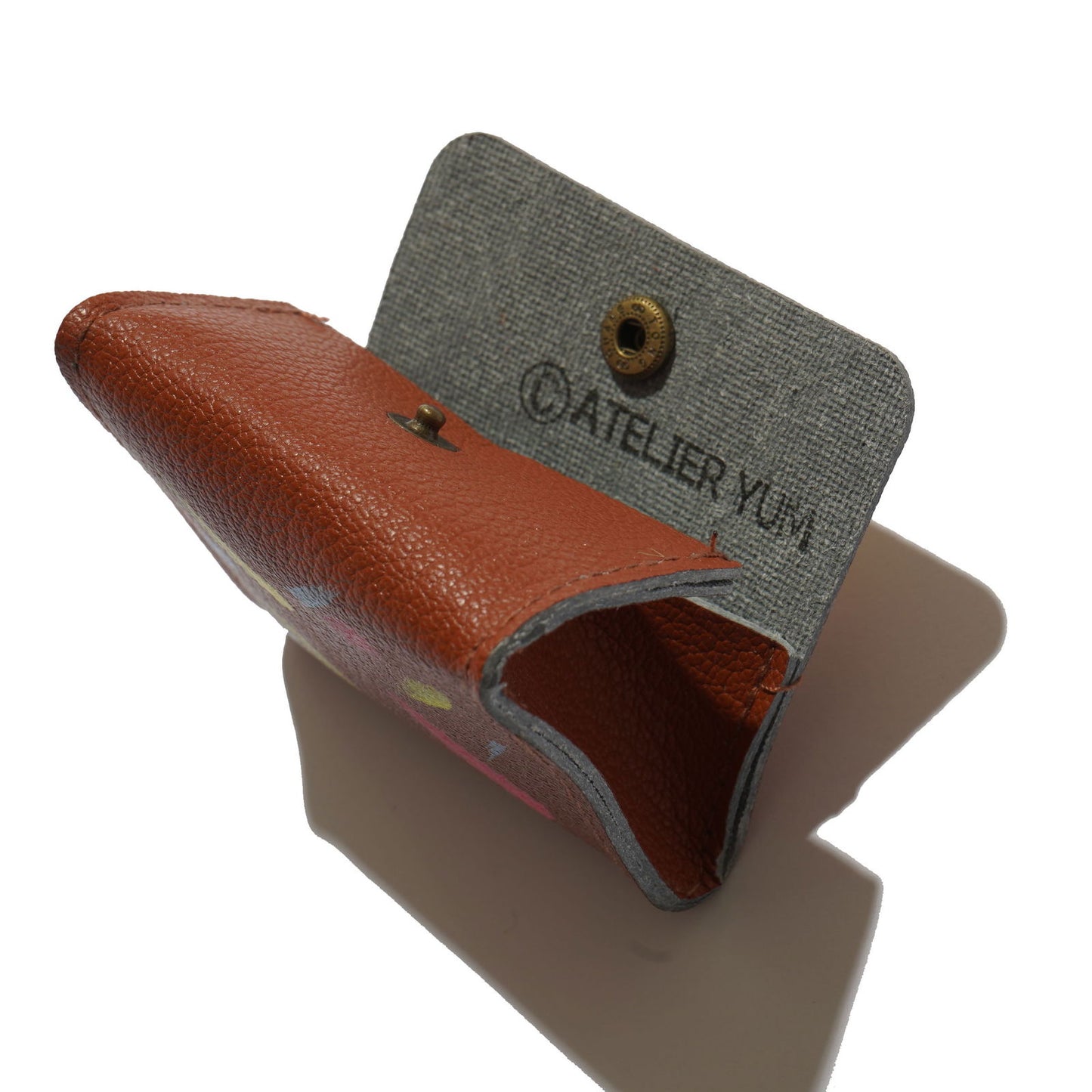100% Recycled PVC Leather Coin Purse Hand Painted - Brown  #tag1# #tag2# #tag3# #tag4#
