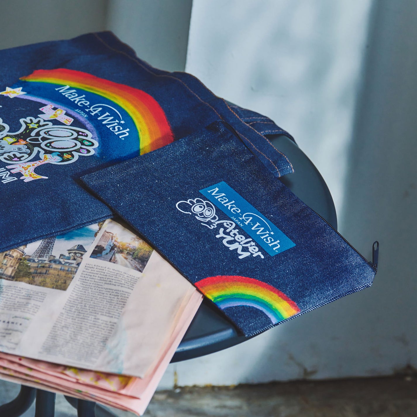 【Make-A-Wish of Japan Collaboration Product】Recycled Denim Pouch Rainbow (M)  #tag1# #tag2# #tag3# #tag4#
