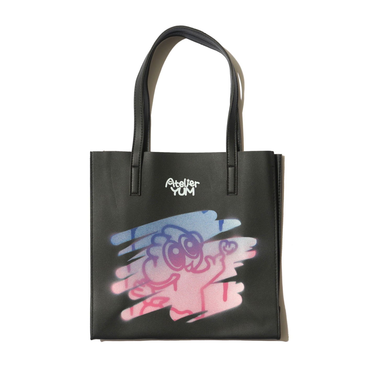 Stencil Spray Art PVC Leather Tote Bag - Black  #tag1# #tag2# #tag3# #tag4#