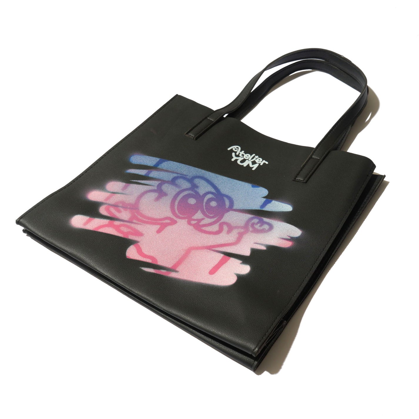 Stencil Spray Art PVC Leather Tote Bag - Black  #tag1# #tag2# #tag3# #tag4#