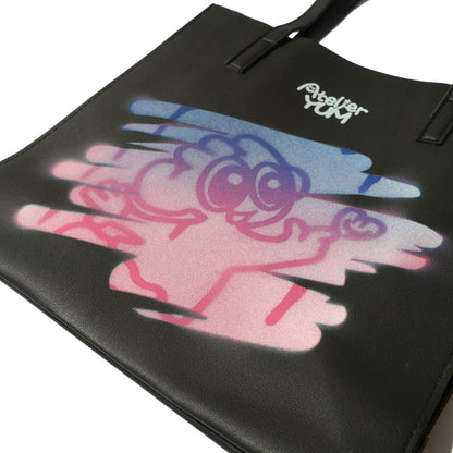 Stencil Spray Art PVC Leather Tote Bag - Black  #tag1# #tag2# #tag3# #tag4#