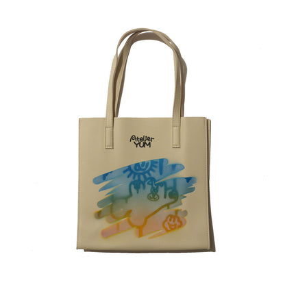 Stencil Spray Art PVC Leather Tote Bag - Ivory  #tag1# #tag2# #tag3# #tag4#
