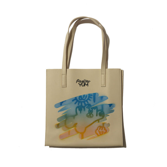 Stencil Spray Art PVC Leather Tote Bag - Ivory  #tag1# #tag2# #tag3# #tag4#