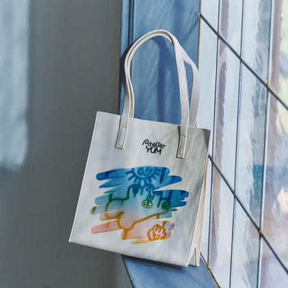 Stencil Spray Art PVC Leather Tote Bag - Ivory  #tag1# #tag2# #tag3# #tag4#