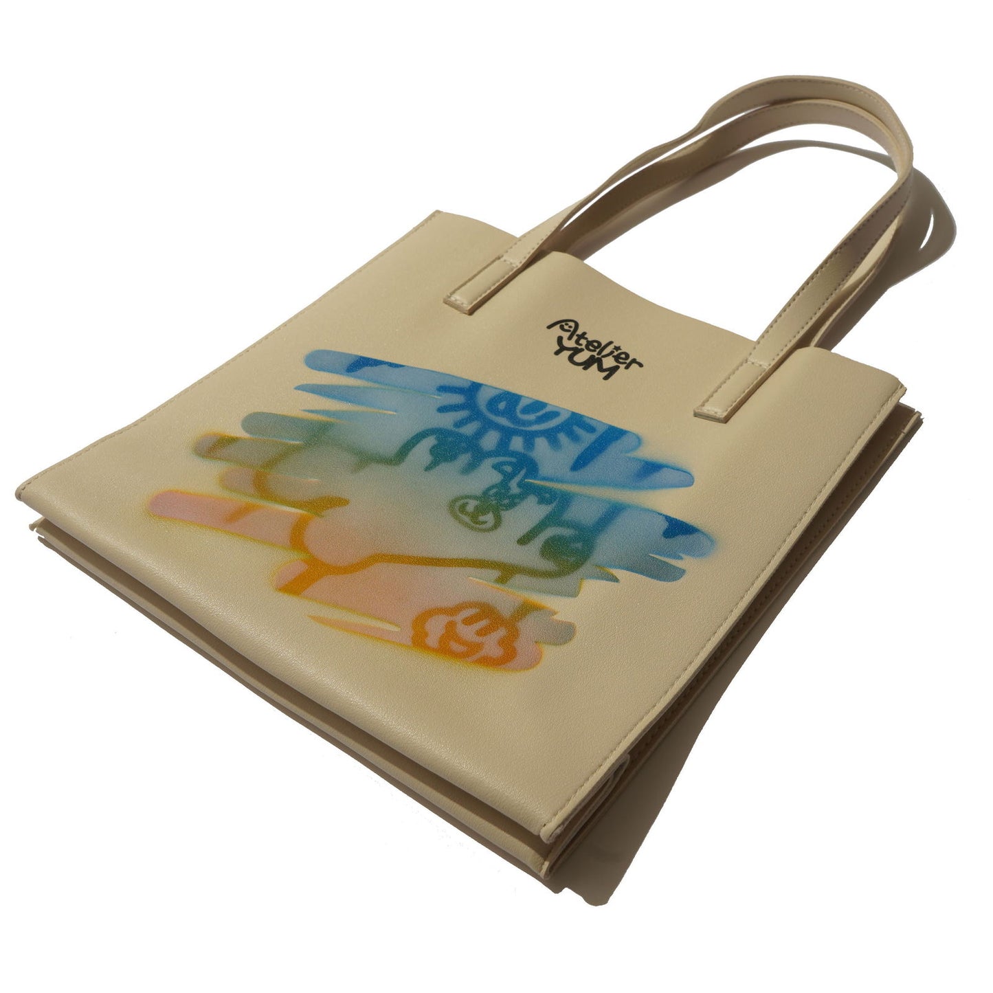 Stencil Spray Art PVC Leather Tote Bag - Ivory  #tag1# #tag2# #tag3# #tag4#