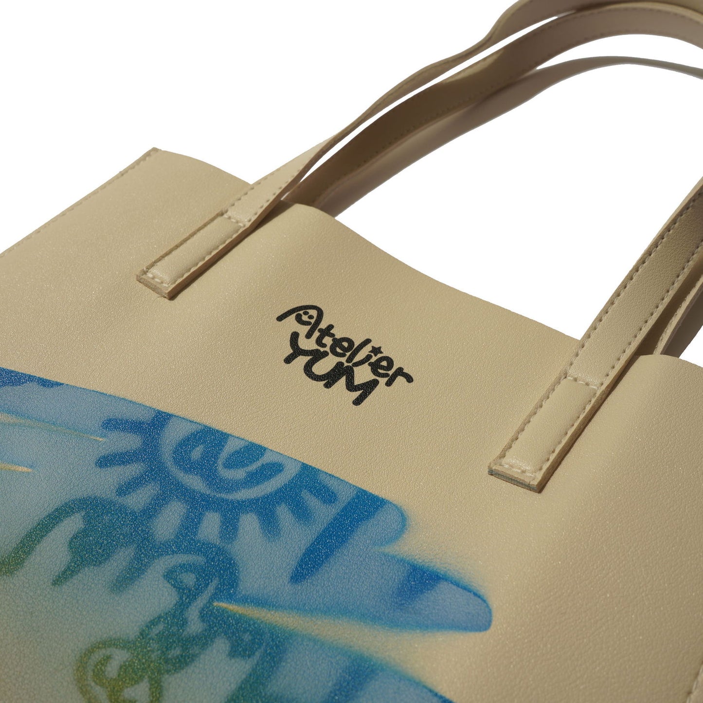 Stencil Spray Art PVC Leather Tote Bag - Ivory  #tag1# #tag2# #tag3# #tag4#