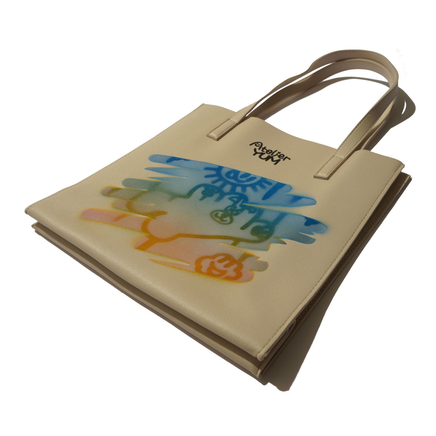 Stencil Spray Art PVC Leather Tote Bag - Ivory  #tag1# #tag2# #tag3# #tag4#